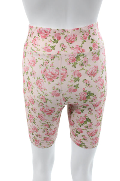 Love Shack Fancy X Bandier Womens Pink Floral Athletic Shorts Size XS