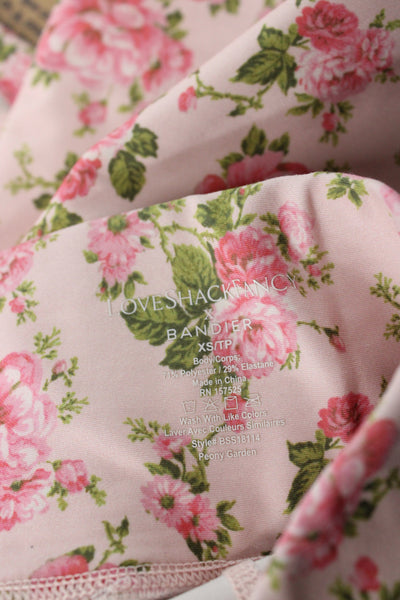 Love Shack Fancy X Bandier Womens Pink Floral Athletic Shorts Size XS