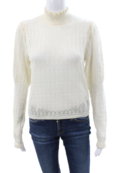 Zara Womens Pullover Sweater Ivory Mock Neck Geometric Boho Long Sleeve Size M