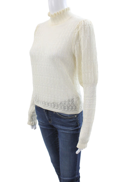 Zara Womens Pullover Sweater Ivory Mock Neck Geometric Boho Long Sleeve Size M