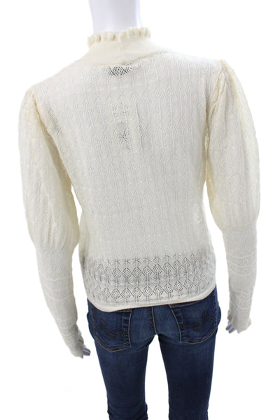 Zara Womens Pullover Sweater Ivory Mock Neck Geometric Boho Long Sleeve Size M