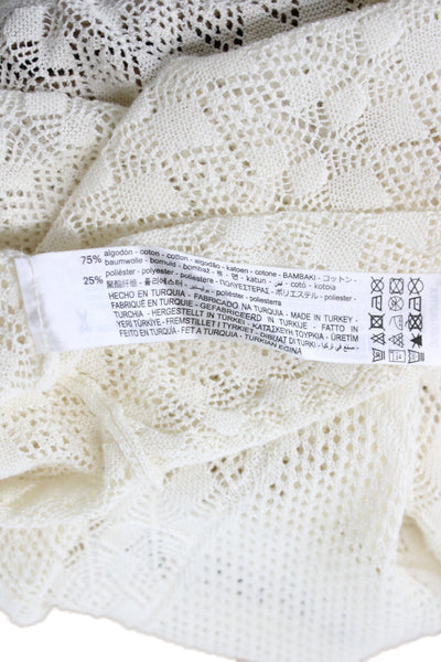 Zara Womens Pullover Sweater Ivory Mock Neck Geometric Boho Long Sleeve Size M