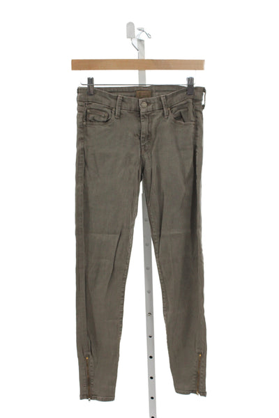 Mother Womens Skinny Jeans Green Low Rise Cotton Blend Size 27