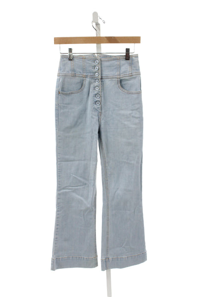 Ulla Johnson Women Flared Jeans Blue Cotton High Rise Inseam 27 Size 4