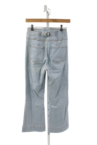Ulla Johnson Women Flared Jeans Blue Cotton High Rise Inseam 27 Size 4