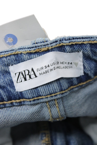 Zara Womens Straight High Rise Blue Denim Jeans Size 2