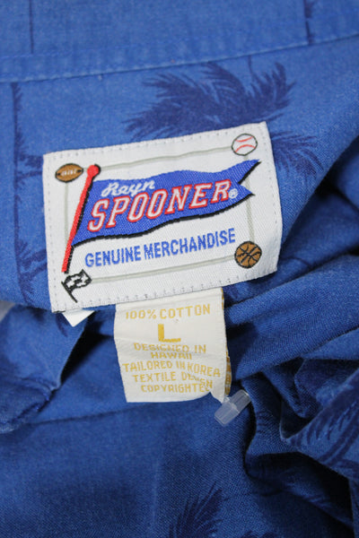 Reyn Spooner Mens 100 Percent Palm Tree Button Front Blue Size L
