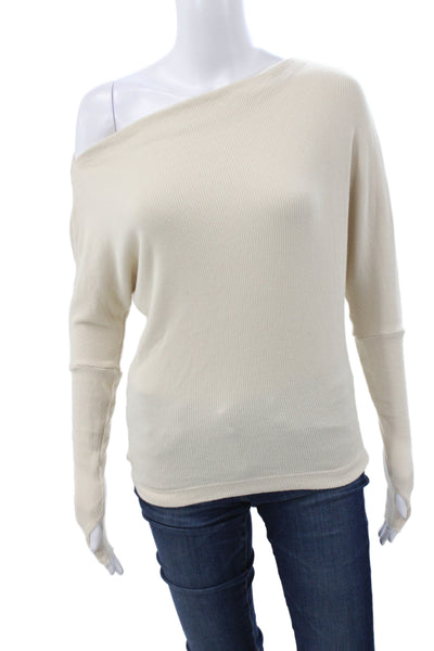 Enza Costa Women Beige Off Shoulder Long Sleeve Basic Blouse Size S