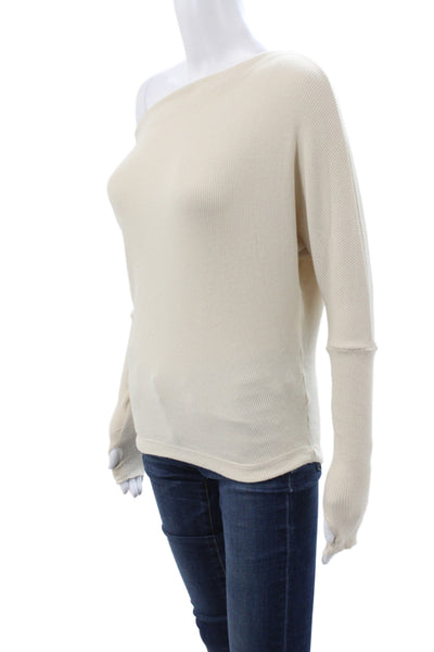 Enza Costa Women Beige Off Shoulder Long Sleeve Basic Blouse Size S