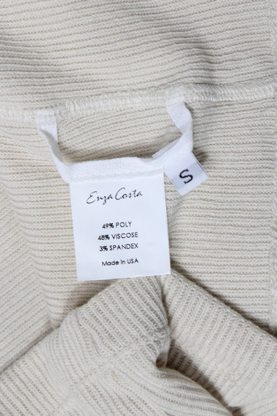 Enza Costa Women Beige Off Shoulder Long Sleeve Basic Blouse Size S