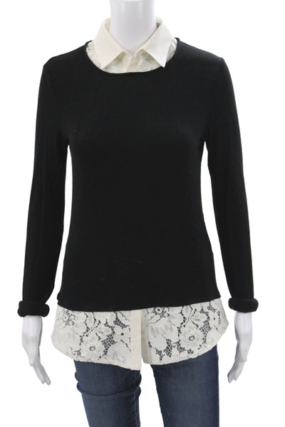 Bailey 44 Womens Black Viscose Collared Solid Pullover Long Sleeve Size S