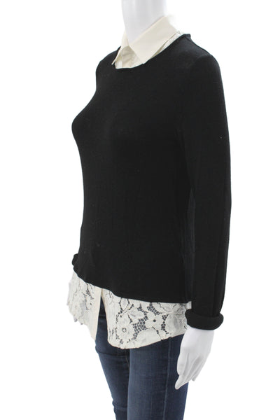 Bailey 44 Womens Black Viscose Collared Solid Pullover Long Sleeve Size S