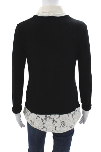 Bailey 44 Womens Black Viscose Collared Solid Pullover Long Sleeve Size S