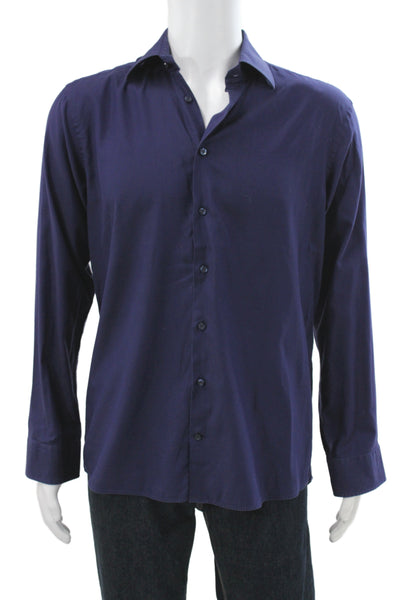 Etro Mens Dress Shirt Purple Cotton Collared Button Long Sleeve Size 41