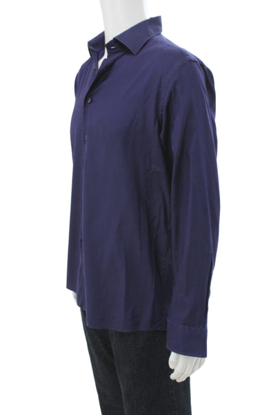 Etro Mens Dress Shirt Purple Cotton Collared Button Long Sleeve Size 41