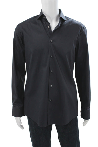 Boss Hugo Boss Men Black 100% Cotton Long Sleeve Dress Shirt Size 16