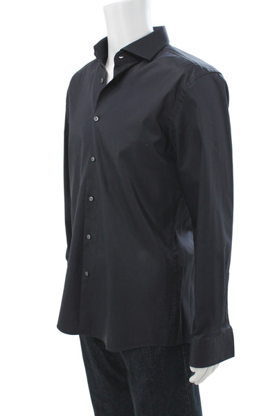 Boss Hugo Boss Men Black 100% Cotton Long Sleeve Dress Shirt Size 16