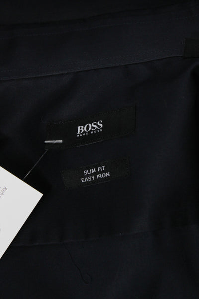 Boss Hugo Boss Men Black 100% Cotton Long Sleeve Dress Shirt Size 16