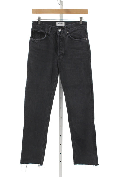 Agolde Womens Straight Jeans Black High Rise Button Size 24