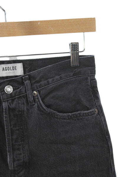 Agolde Womens Straight Jeans Black High Rise Button Size 24