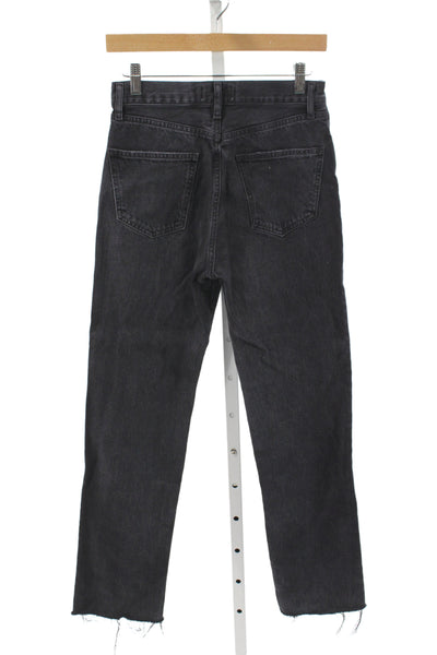 Agolde Womens Straight Jeans Black High Rise Button Size 24