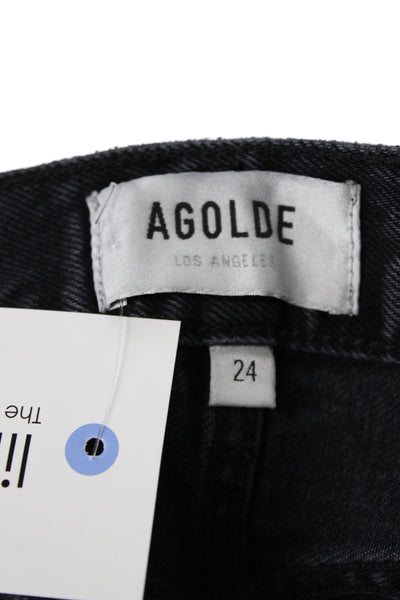 Agolde Womens Straight Jeans Black High Rise Button Size 24