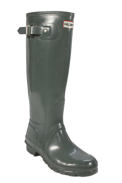 Hunter Womens Leather Block Heel Rainboots Grey Size 9
