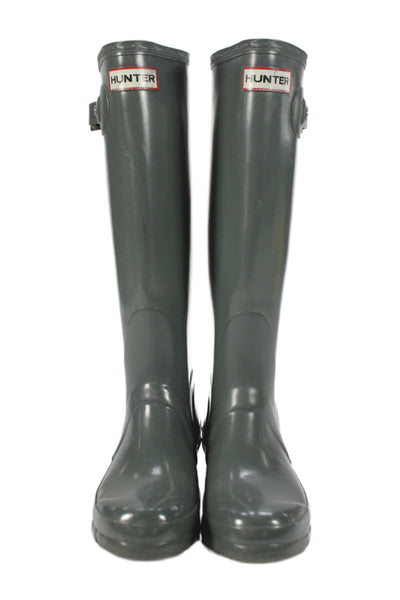 Hunter Womens Leather Block Heel Rainboots Grey Size 9
