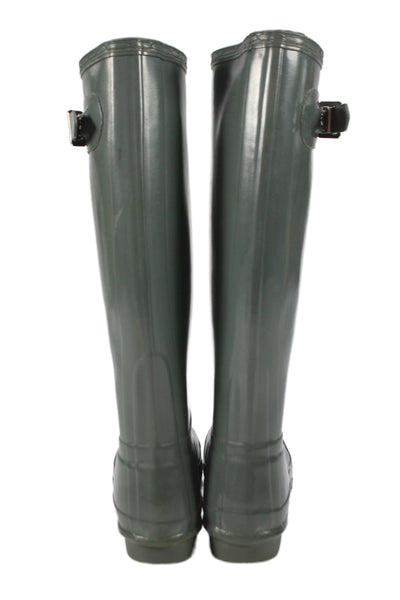 Hunter Womens Leather Block Heel Rainboots Grey Size 9