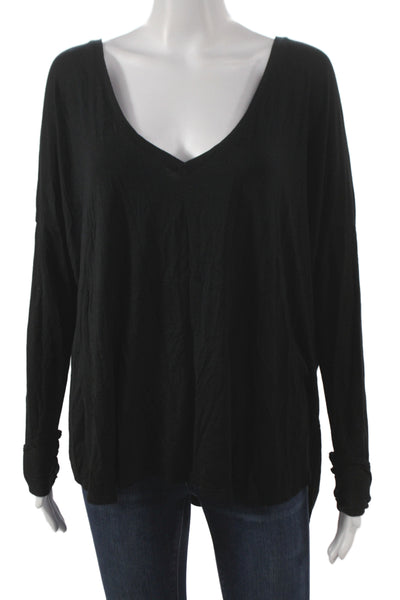 Feel The Piece Womens Basic V-Neck Long Sleeve Black T-Shirt Size One Size