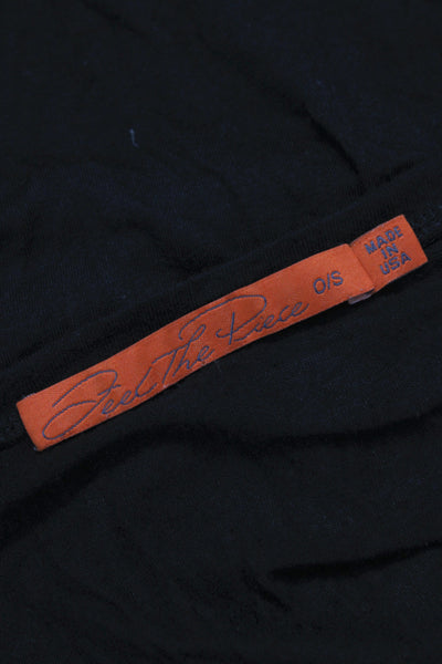 Feel The Piece Womens Basic V-Neck Long Sleeve Black T-Shirt Size One Size