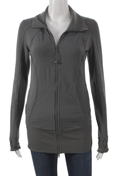 Lululemon Womens Track Jacket Gray Cotton Blend Zip V Neck Long Sleeve Size 6