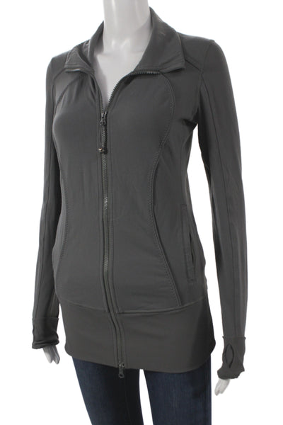 Lululemon Womens Track Jacket Gray Cotton Blend Zip V Neck Long Sleeve Size 6