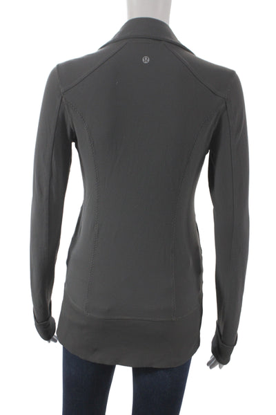 Lululemon Womens Track Jacket Gray Cotton Blend Zip V Neck Long Sleeve Size 6