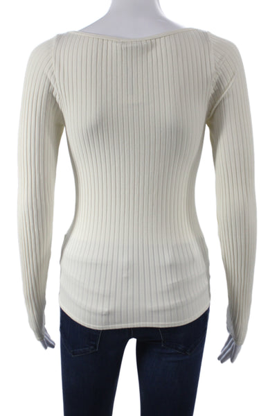 Zara Womens Basic Striped Ribbed Scoop Neck Long Sleeve Blouse Ivory Size M