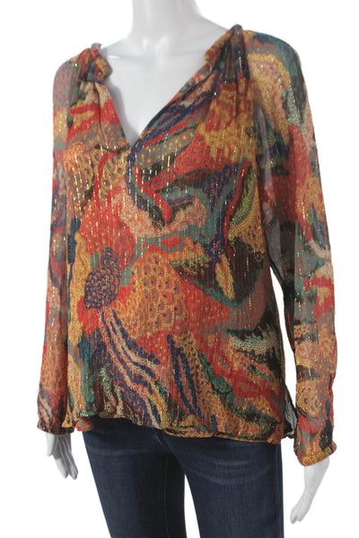 A.L.C. Womens Tunic Blouse Silk Paisley V-Neck Long Sleeve Multicolor Size 4