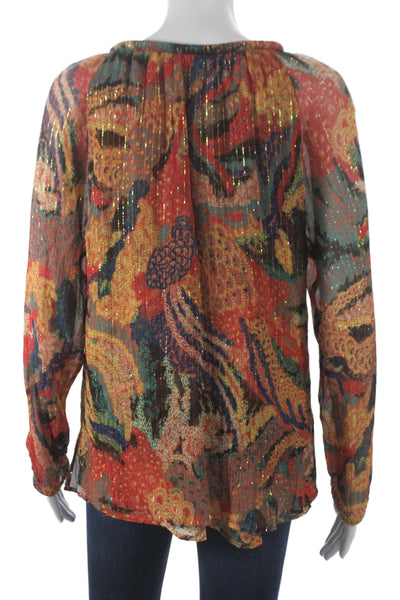 A.L.C. Womens Tunic Blouse Silk Paisley V-Neck Long Sleeve Multicolor Size 4