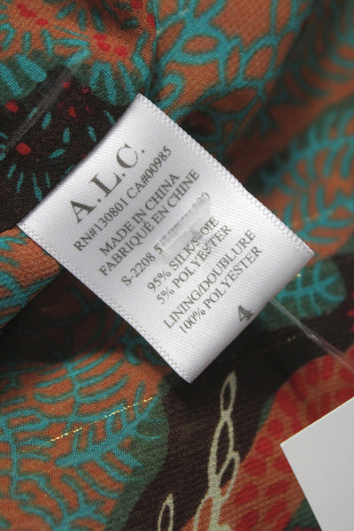 A.L.C. Womens Tunic Blouse Silk Paisley V-Neck Long Sleeve Multicolor Size 4
