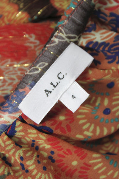A.L.C. Womens Tunic Blouse Silk Paisley V-Neck Long Sleeve Multicolor Size 4