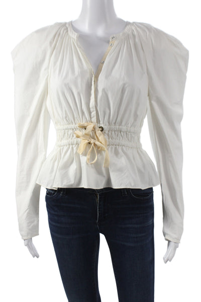 Ulla Johnson Women White Cotton Tunic Blouse Long Sleeve Button Size 6