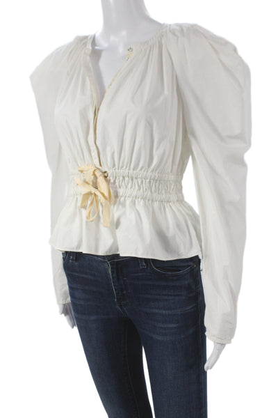 Ulla Johnson Women White Cotton Tunic Blouse Long Sleeve Button Size 6