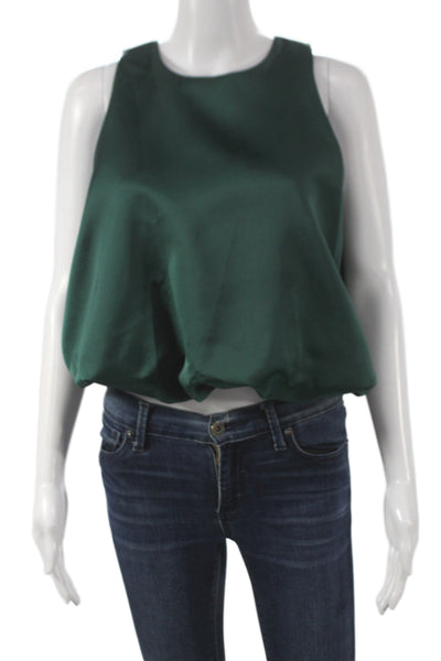 Zara Women Sleeveless Cropped Tank Green Button Round Neck Size M