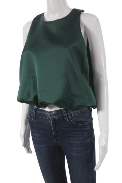 Zara Women Sleeveless Cropped Tank Green Button Round Neck Size M