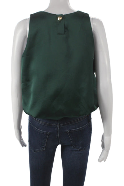 Zara Women Sleeveless Cropped Tank Green Button Round Neck Size M