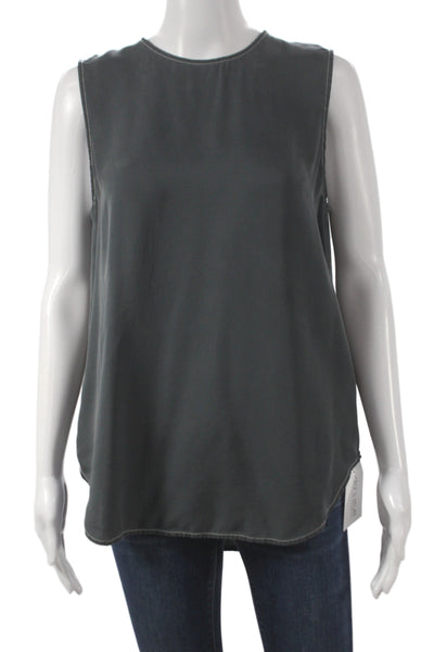 Theory Womens Silk Sleeveless Basic Tank Gray Round Neck Size M