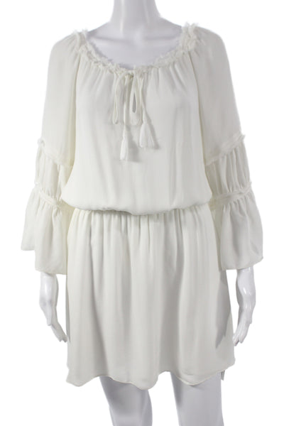 Ramy Brook Women Blouson Silk Knee Length White Dress Long Sleeve Size M