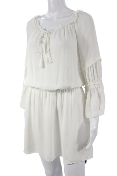 Ramy Brook Women Blouson Silk Knee Length White Dress Long Sleeve Size M