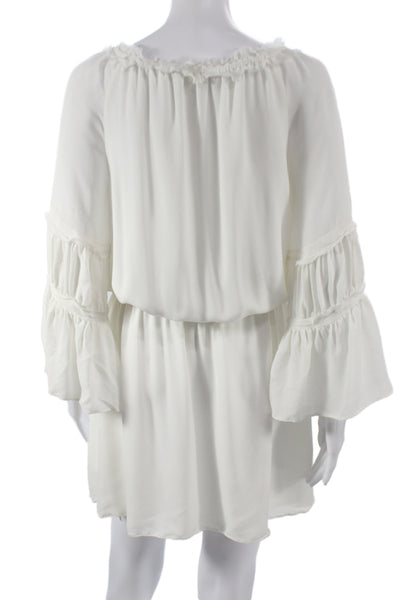 Ramy Brook Women Blouson Silk Knee Length White Dress Long Sleeve Size M