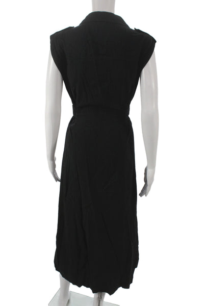 Zara Women Shirt Dress Black Sleeveless Collared Cotton Full Length Size M