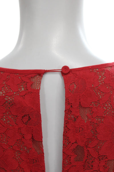 BCBGMAXAZRIA Women Romper Red Floral Lace Button Cotton Size XS